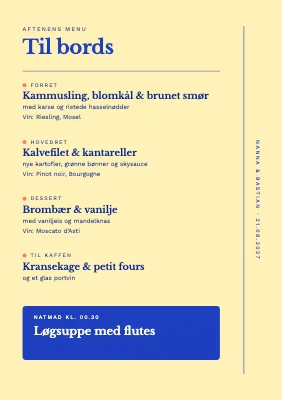 Side 2 af Bryllupsmenu — lodret MENU på herregården