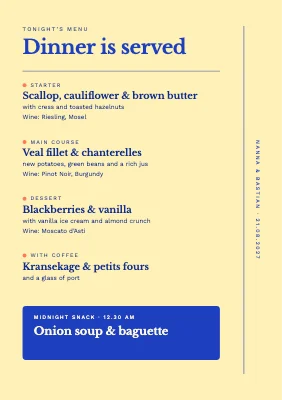 Page 2 of Wedding menu — vertical MENU at the manor