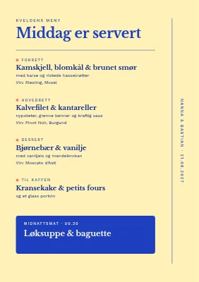 Side 2 av Bryllupsmeny — vertikal MENU på herregården
