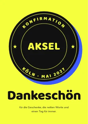 Dankeskarte — schwarzes Siegel auf Elektrogelb