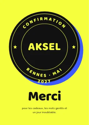 Carte de remerciement — sceau noir sur jaune électrique