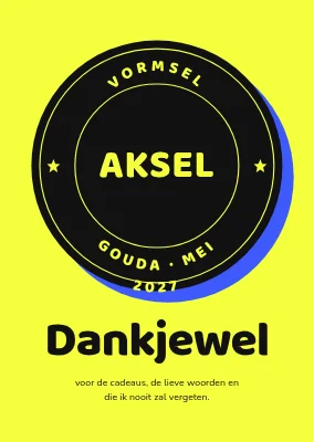 Bedankkaartje — zwart zegel op felgeel