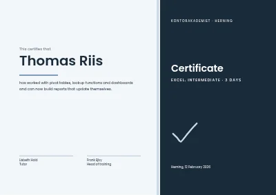 Course certificate — Excel, intermediate