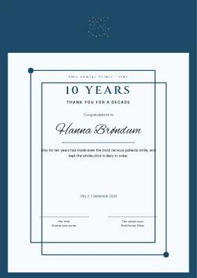 Anniversary certificate — 10 years