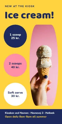 Door poster for a kiosk — summer, now with ice cream