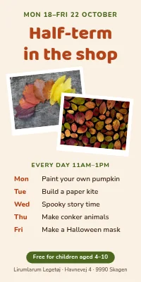 Door poster for a toy shop — autumn half-term for kids