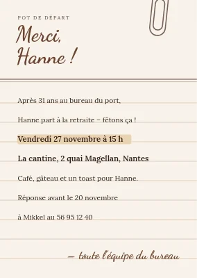Pot de départ à Rønne — fiche bristol