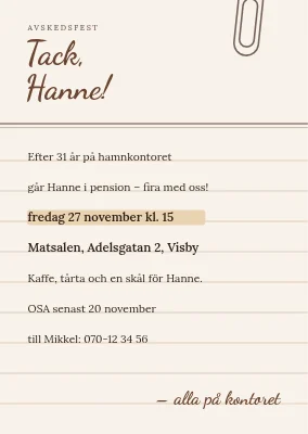 Avskedsfest i Rønne — registerkort