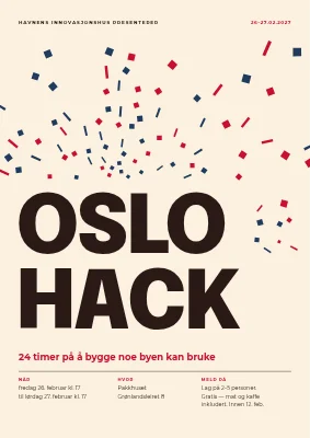 Hackathon — plakat med pikselkonfetti