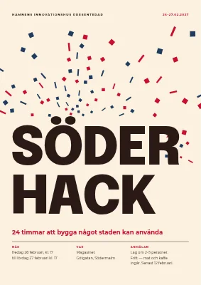 Hackathon — affisch med pixelkonfetti