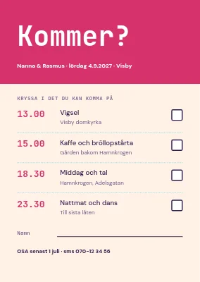 OSA-kort — dagens program med kryssrutor