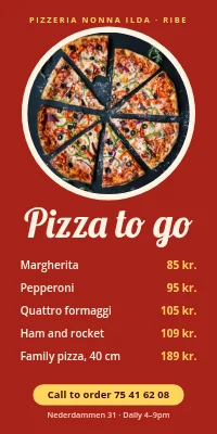 Door poster for a pizzeria — pizza to go with a menu