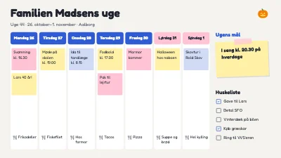 Familiens farverige ugeplan