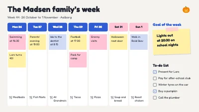 Colourful family week planner
