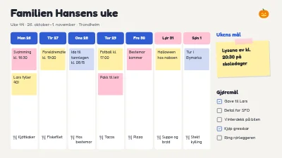 Fargerik ukeplanlegger for familien
