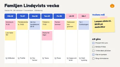 Färgglad veckoplanering för familjen