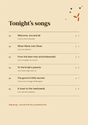 Page 2 of Wedding song booklet — confetti