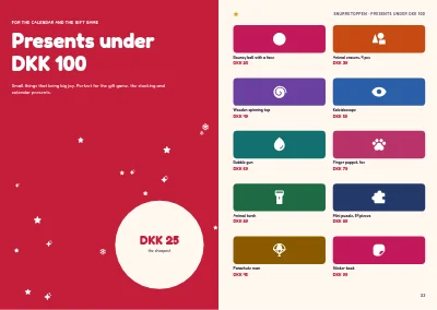 Pages 22–23 of Christmas catalogue for a toy shop – 32 pages