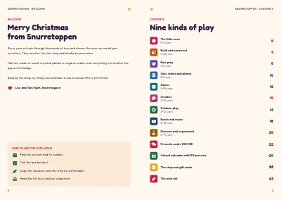 Pages 2–3 of Christmas catalogue for a toy shop – 32 pages