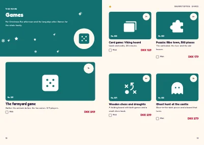Pages 12–13 of Christmas catalogue for a toy shop – 32 pages