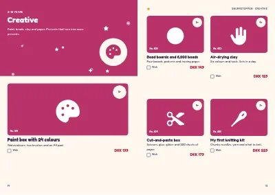 Pages 14–15 of Christmas catalogue for a toy shop – 32 pages
