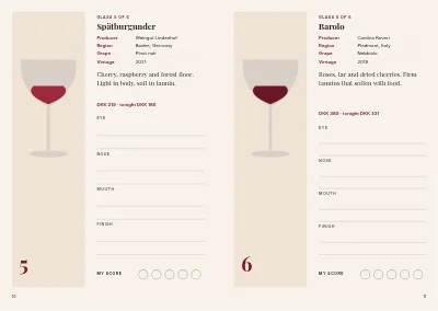 Pages 10–11 of Tasting booklet for a wine tasting – 16 pages