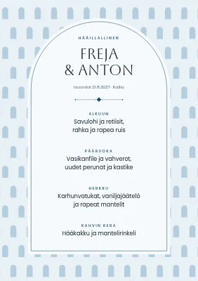 Sivu 1 – Hääillallisen menu — kirkon ikkunat, Sydhavn