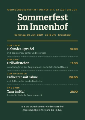 Sommerfest im Hof — Einladung als Menükarte