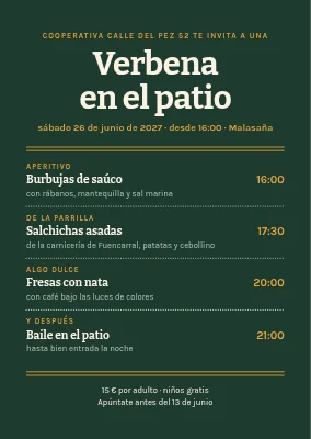 Fiesta de verano en el patio — invitación con tarjeta de menú