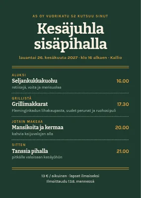 Pihan kesäjuhla — ruokalistakutsu