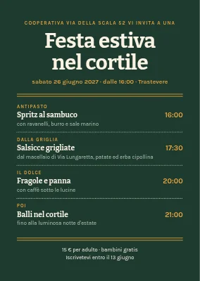 Festa d'estate in cortile — invito con menù