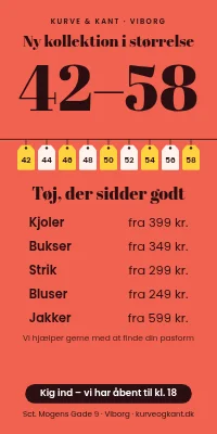 Dørplakat til tøjbutik — store størrelser, ny kollektion