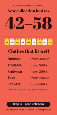 Door poster for a clothes shop — plus sizes, new collection
