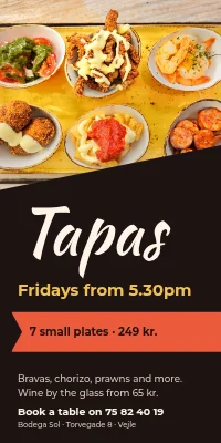 Door poster for a restaurant — tapas night on Friday