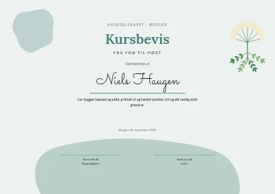 Kursbevis — kjøkkenhage