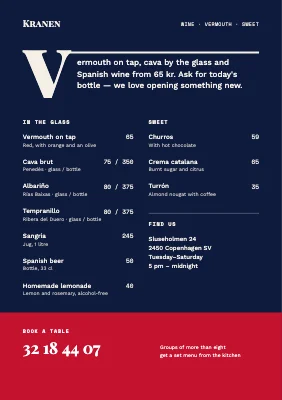 Page 2 of Tapas menu with a drop cap