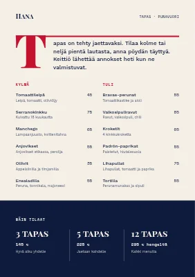 Sivu 1 – Tapasruokalista koristeellisella alkukirjaimella