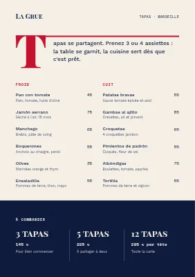 Page 1 de Menu tapas avec lettrine