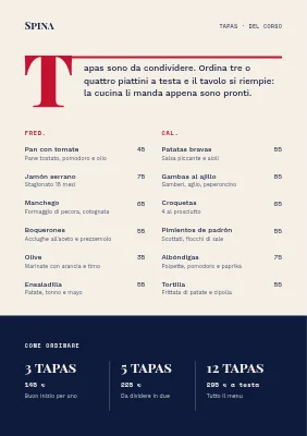 Menu tapas con capolettera