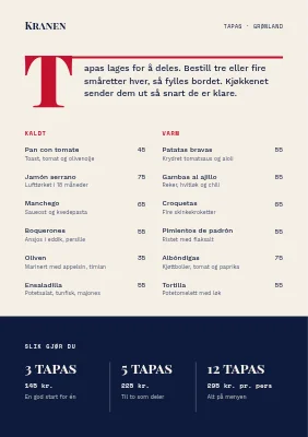 Side 1 av Tapasmeny med initial