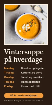 Dørplakat til café — vintersuppe på hverdage