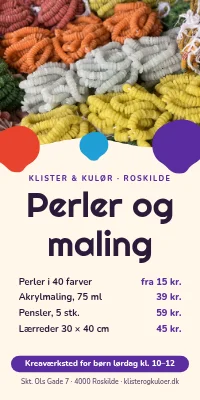 Dørplakat til hobbybutik — perler og maling