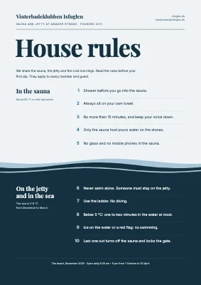 House rules — winter swimming club