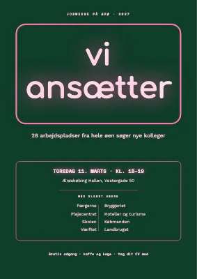 Jobmesse — neonskilt med „vi ansætter“