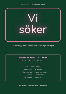 Karriärmässa — neonskylt "vi anställer"