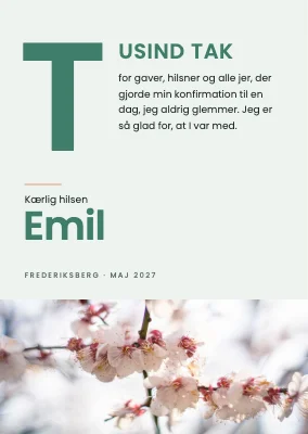 Takkekort — stort T og blommeblomst