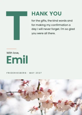 Thank-you card — big T and plum blossom