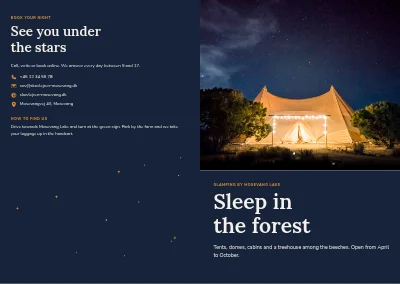 Cover of Brochure for glamping in the forest – 16 pages