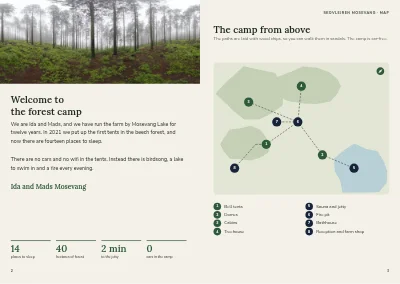 Pages 2–3 of Brochure for glamping in the forest – 16 pages