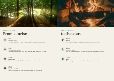 Pages 8–9 of Brochure for glamping in the forest – 16 pages